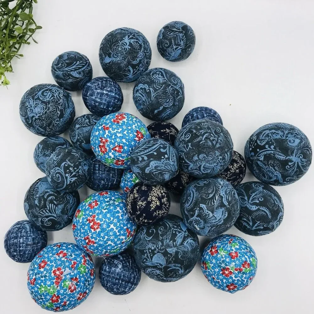 Large Lot of 29 Blue Styrofoam Fabric Covered Balls Handmade Balls Only